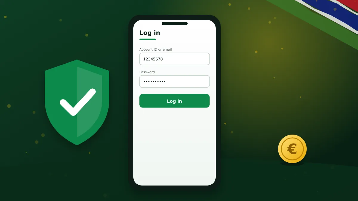 Phone with a login form beside a security shield